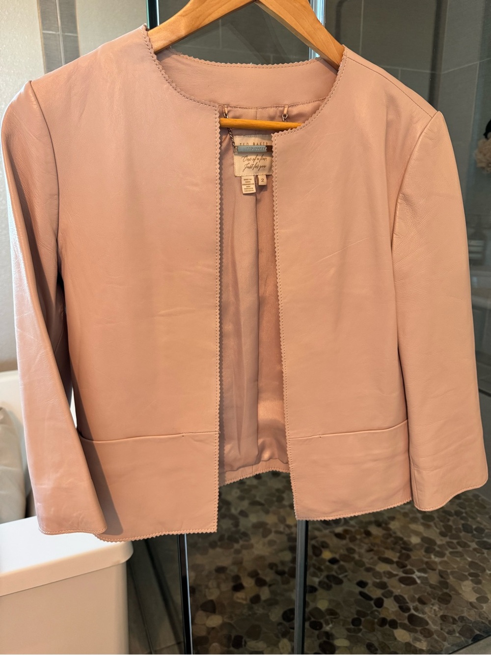 Ted Baker Blush Pink Leather Collarless Jacket